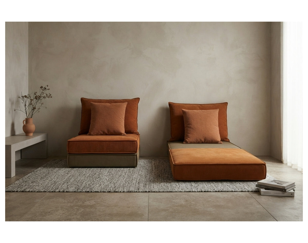 ספת יחיד מודולארית 4 חלקים double brown הופכת למיטה וניתנת להרחבה, מבית Fluffies