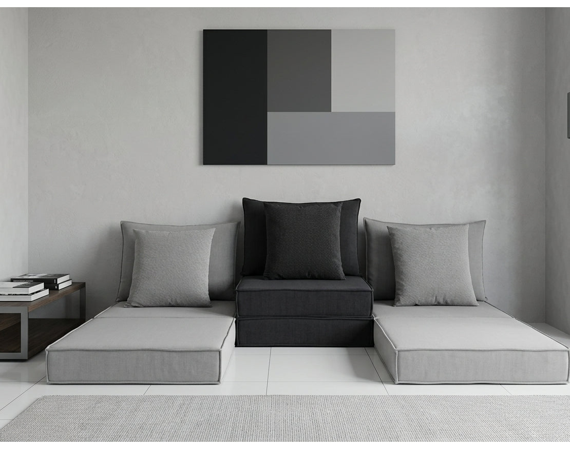 מערכת ישיבה מודולארית 12 חלקים Tirple gray הופכת למיטה וניתנת להרחבה, מבית Fluffies