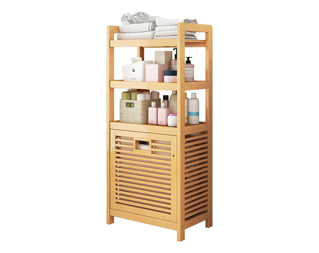 יחידת אחסון מבמבוק 3 מדפים המשלבת סל כביסה דגם Libi