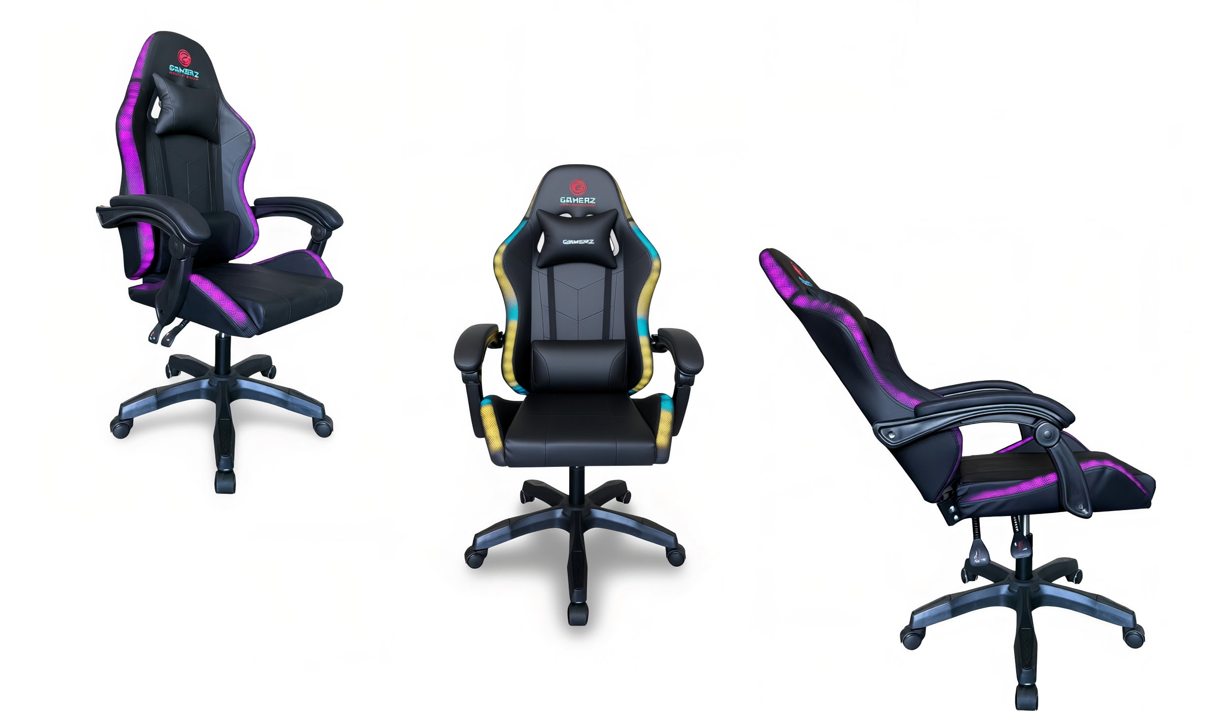 כיסא גיימינג מקצועי מתכוונן עם תאורת LED מחליפה צבעים + עכבר ומשטח RGB