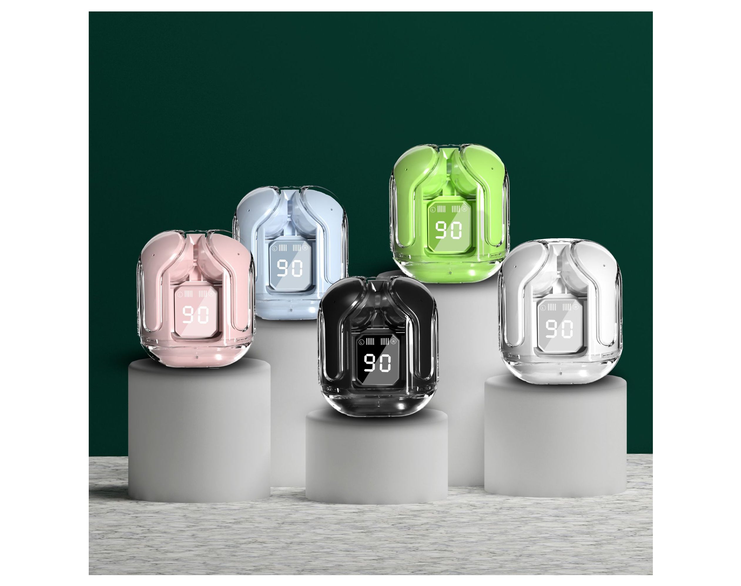 אוזניות בלוטות' ותחנת טעינה משולבת מסך אינדיקציה