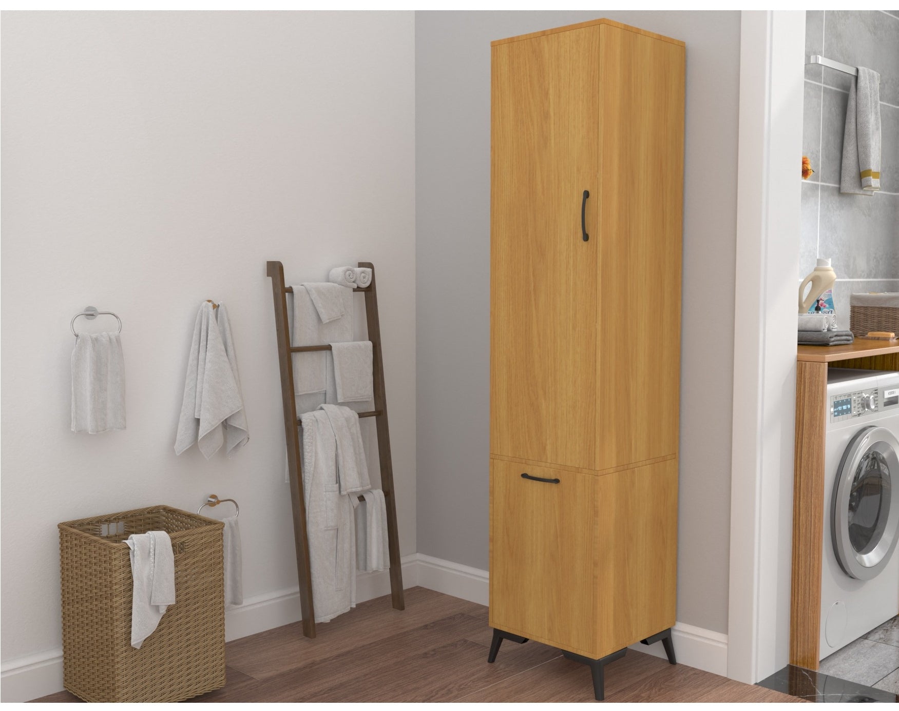 ארון אחסון לאמבטיה X5 כולל סל כביסה גדול נשלף ושלושה מדפי אחסון מבית Neat